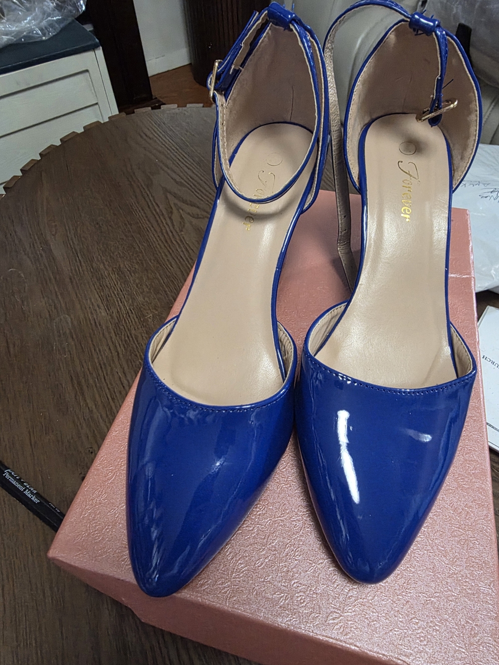 Women's Pointed Toe Ankle Strap Pumps in Blue